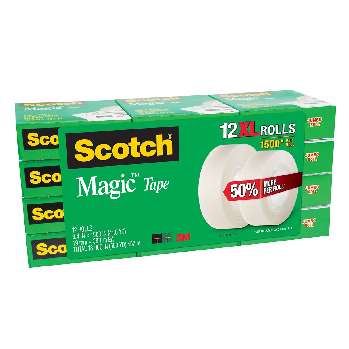 slide 1 of 1, 3M Scotch Magic Tape, 12XL Rolls, 50% More per Roll, 1 ct
