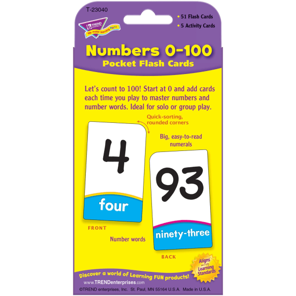 slide 2 of 4, TREND Pocket Flash Cards, Numbers 0-100, Box Of 56 Cards, 56 ct