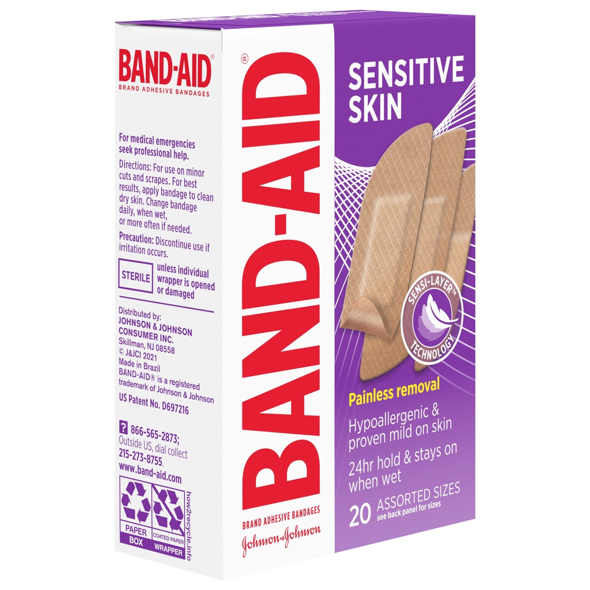 slide 4 of 8, BAND-AID Adhesive Bandages for Sensitive Skin, Hypoallergenic Bandages with Painless Removal, Stays on When Wet and Suitable for Eczema Prone Skin, Sterile, Assorted Sizes, 20 ct, 20 ct