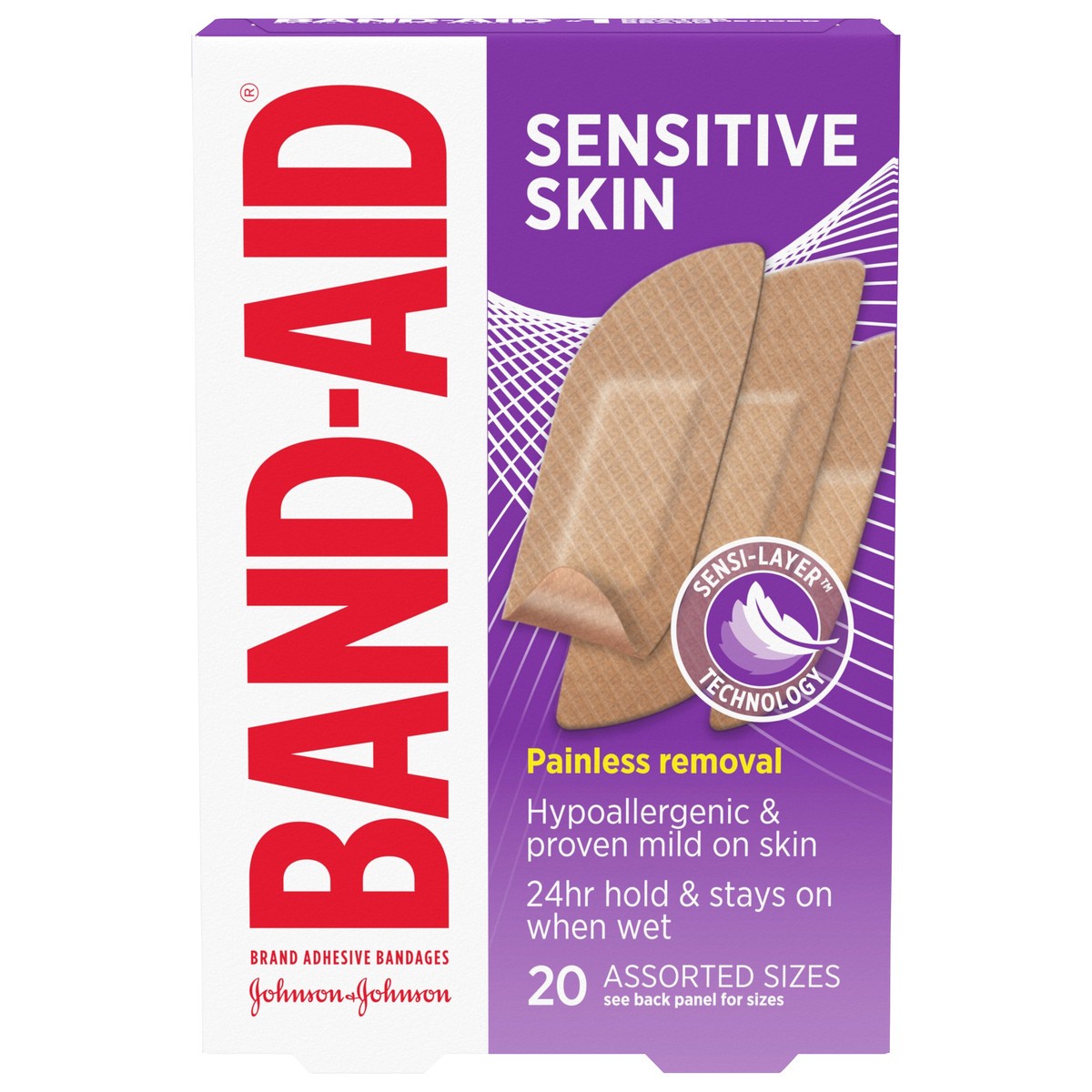 slide 1 of 8, BAND-AID Sensitive Skin Adhesive Bandages - 20ct, 20 ct