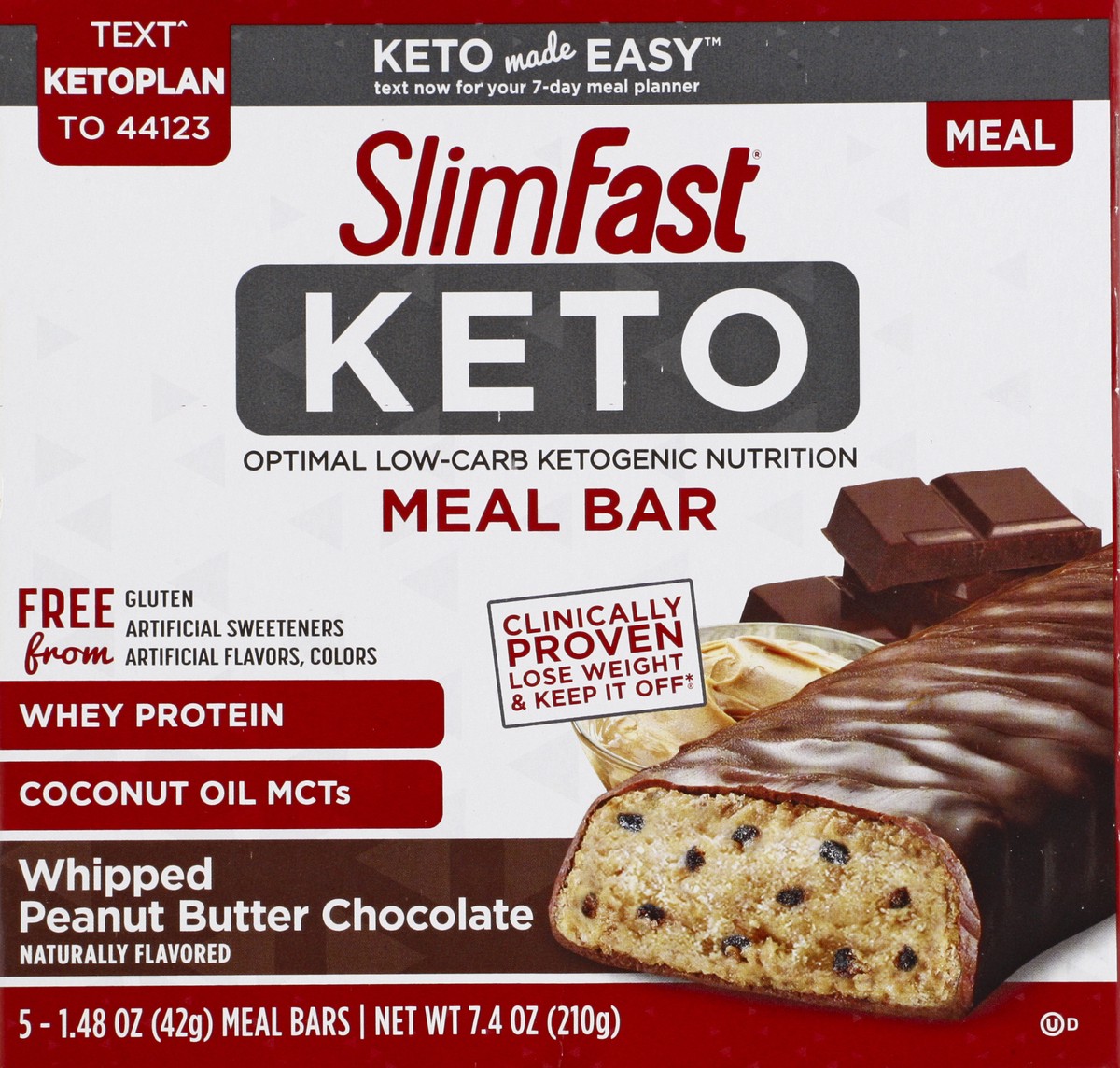 slide 7 of 7, SlimFast Keto Fat Bomb Whipped Peanut Butter Chocolate Meal Replacement Bar 5 Count, 5 ct