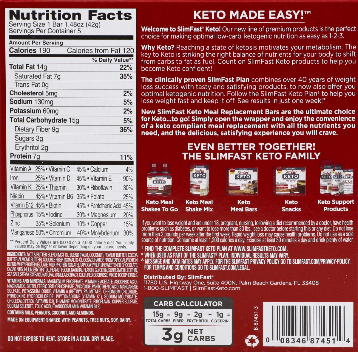 slide 6 of 7, SlimFast Keto Fat Bomb Whipped Peanut Butter Chocolate Meal Replacement Bar 5 Count, 5 ct