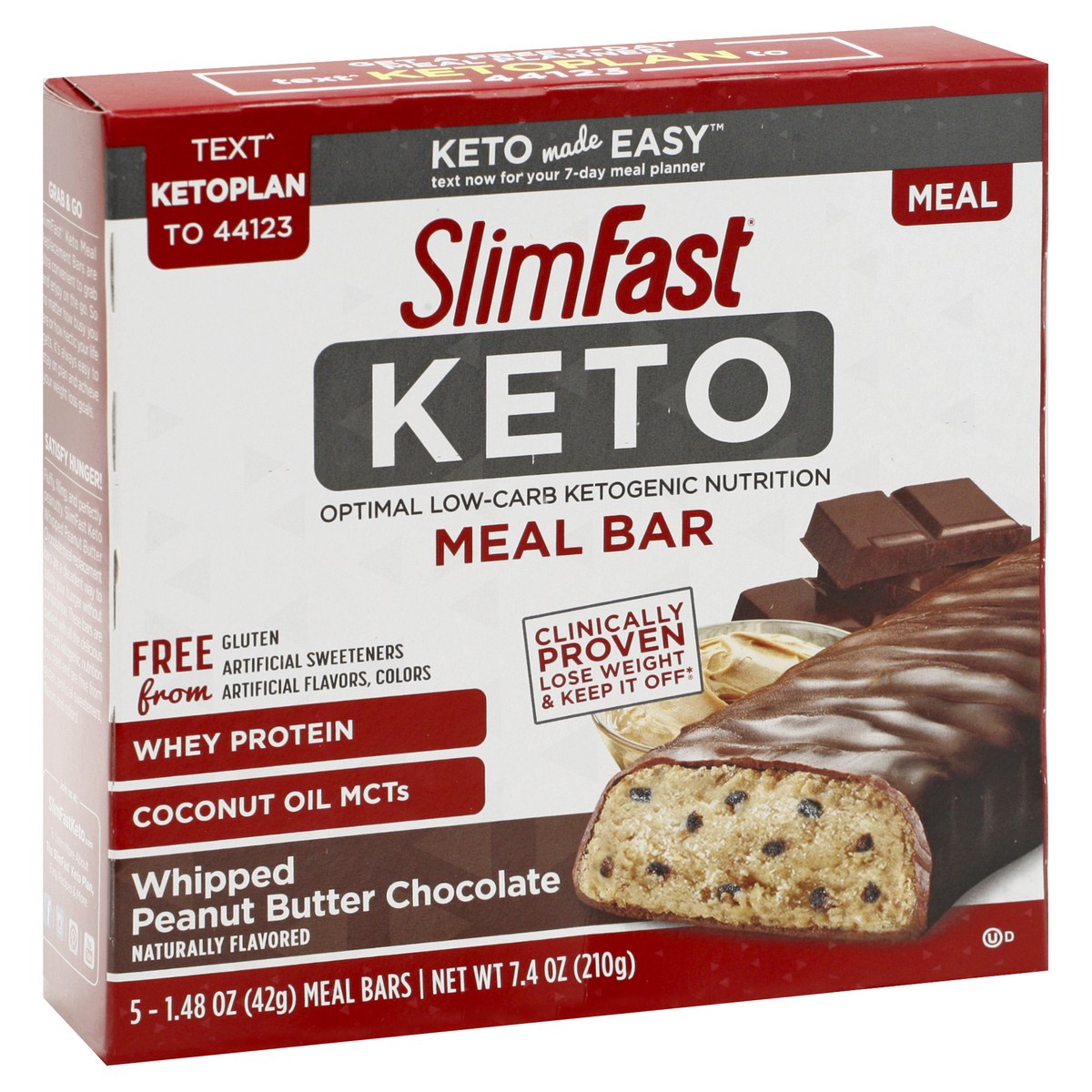 slide 5 of 7, SlimFast Keto Fat Bomb Whipped Peanut Butter Chocolate Meal Replacement Bar 5 Count, 5 ct