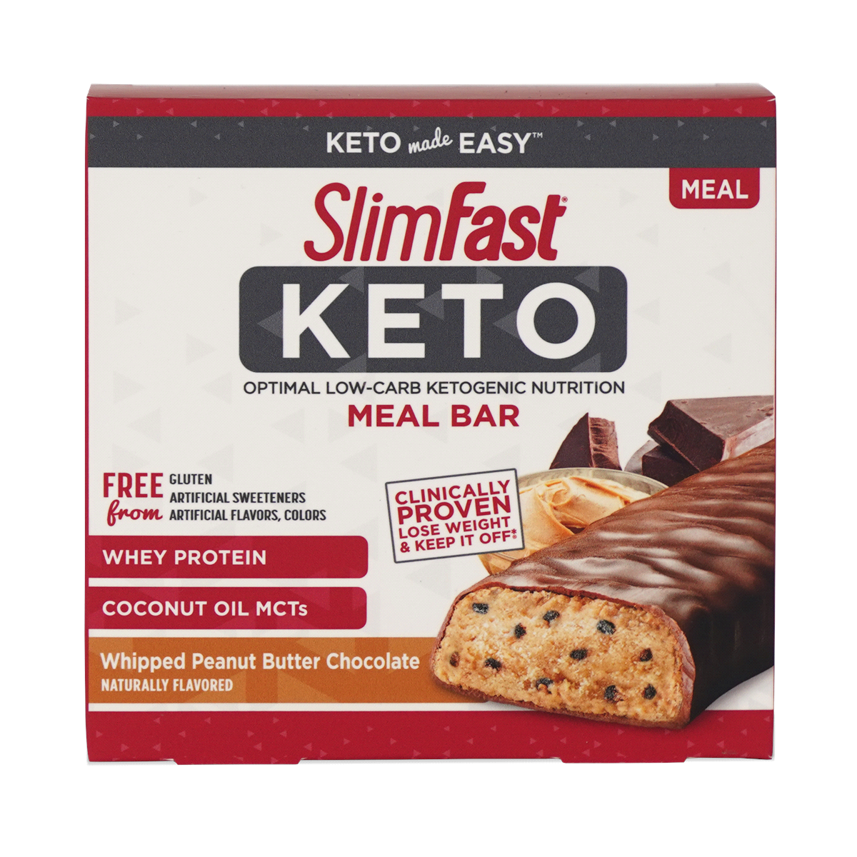 slide 1 of 7, SlimFast Keto Fat Bomb Whipped Peanut Butter Chocolate Meal Replacement Bar 5 Count, 5 ct