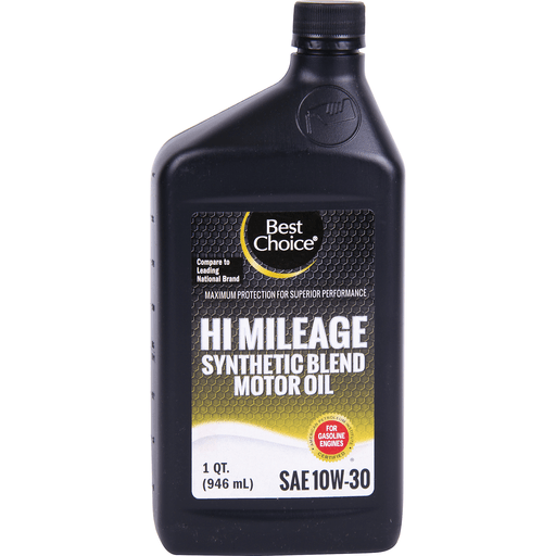 slide 1 of 1, Best Choice 10w30 Hi Mileage Synthetic Blend Motor Oil, 1 qt