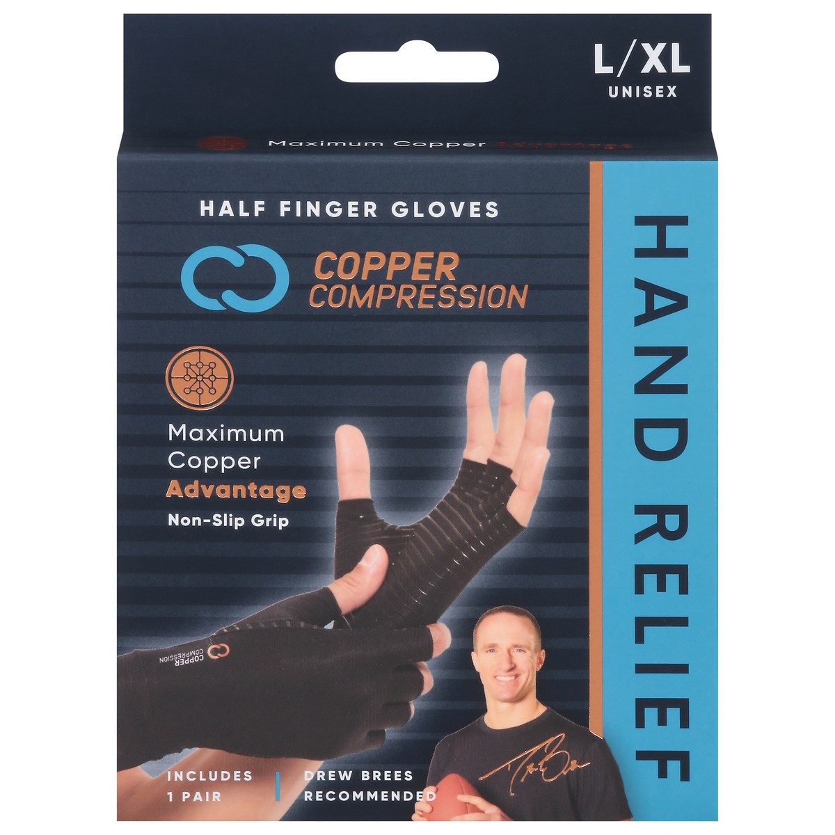 slide 1 of 9, Copper Compression L/XL Unisex Hand Relief Gloves L/XL 1 ea, 1 ct