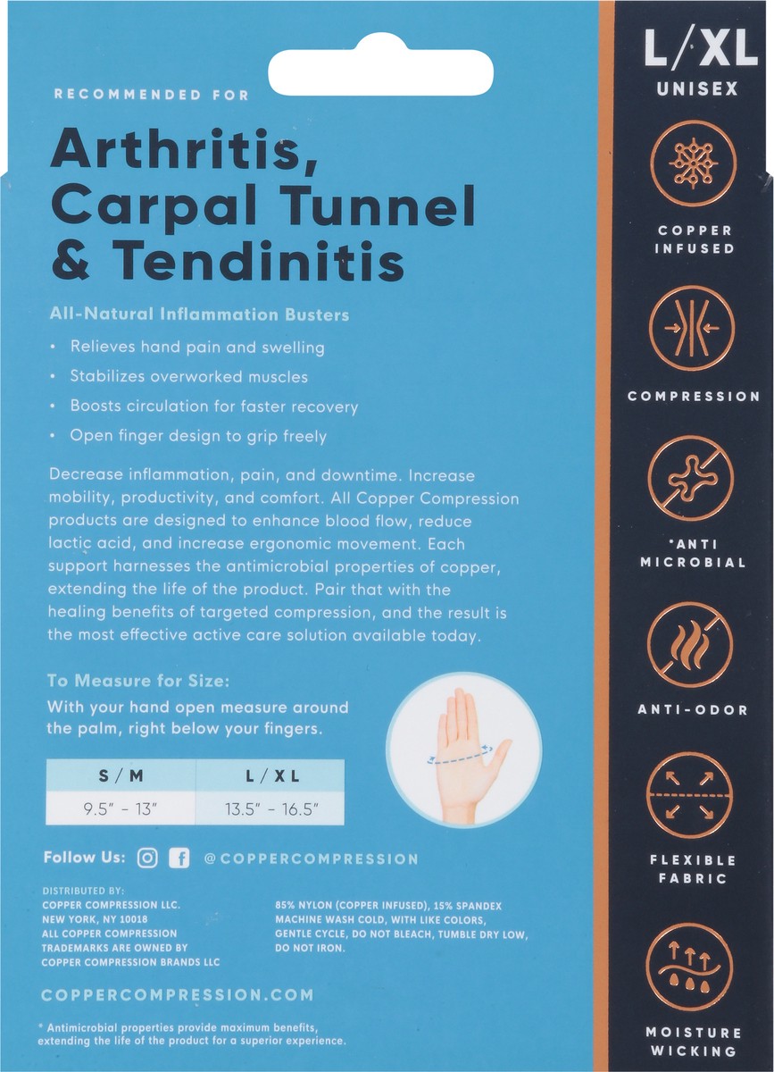 slide 5 of 9, Copper Compression L/XL Unisex Hand Relief Gloves L/XL 1 ea, 1 ct