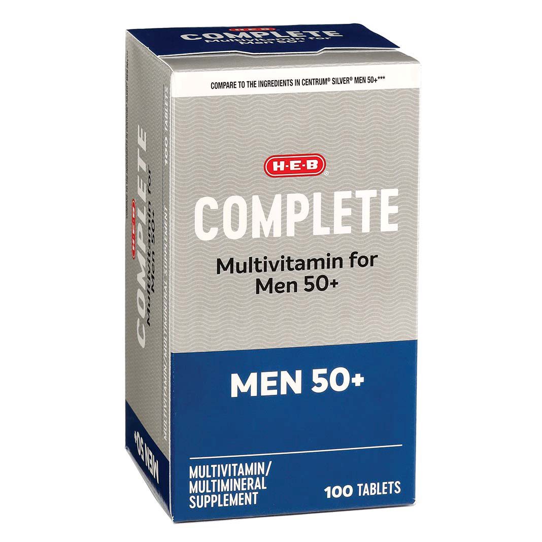 slide 1 of 1, H-E-B Men 50+ Complete Multivitamin Tablets, 100 ct