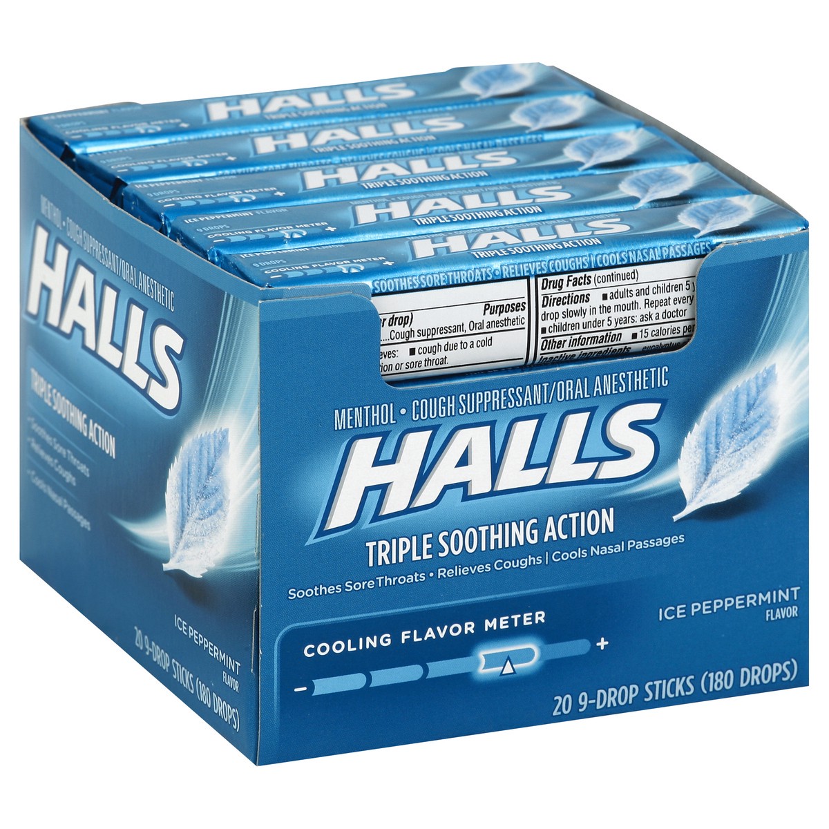 slide 2 of 5, HALLS Relief Ice Peppermint Cough Drops, 20 Sticks of 9 Drops (180 Total Drops), 1.46 lb