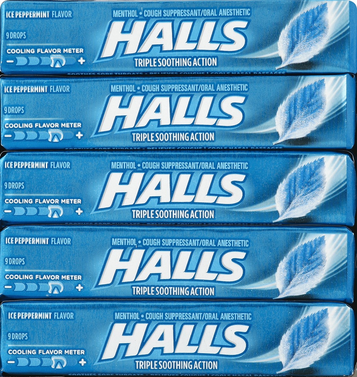 slide 5 of 5, HALLS Relief Ice Peppermint Cough Drops, 20 Sticks of 9 Drops (180 Total Drops), 1.46 lb