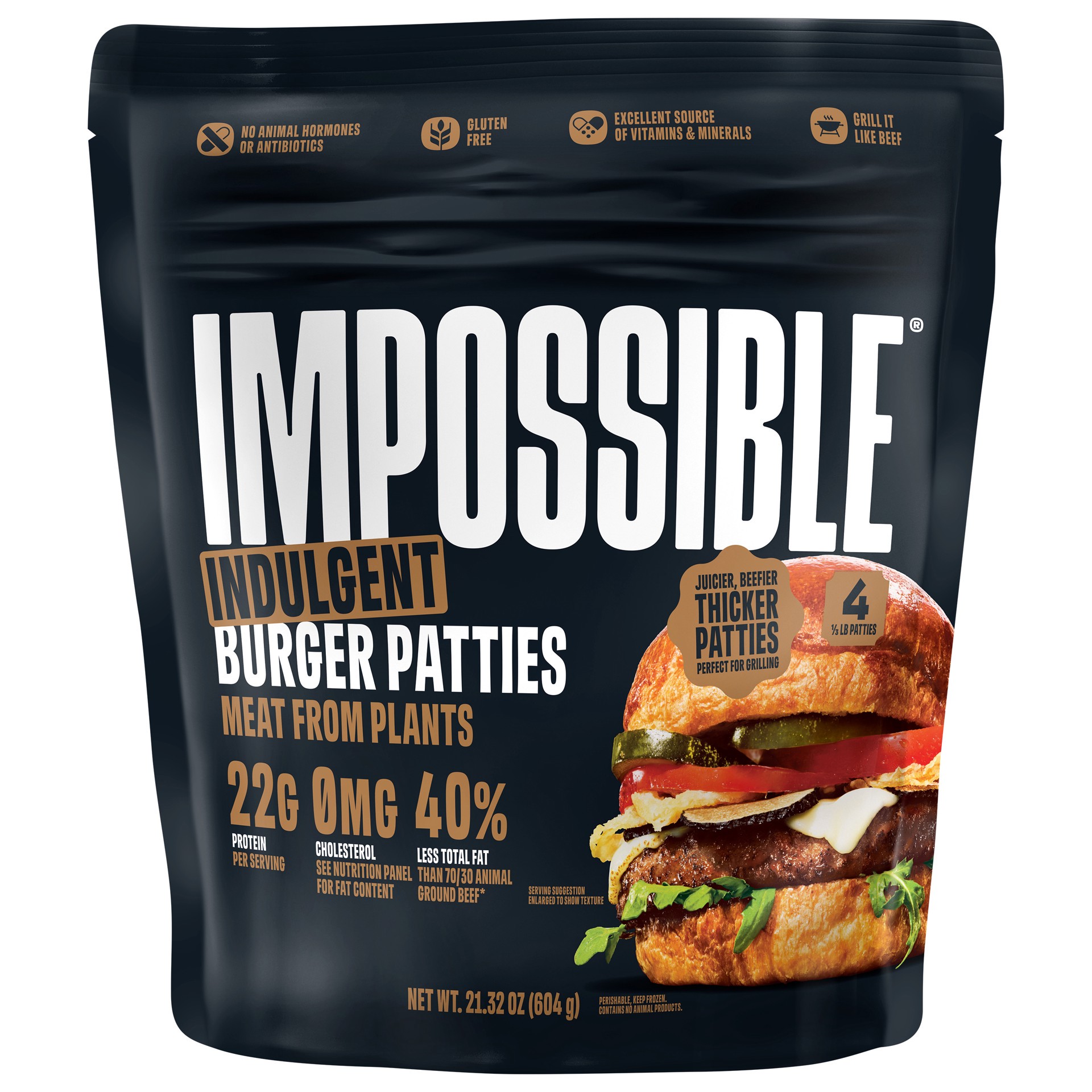 slide 1 of 4, Impossible Indulgent Burger Patties 4Ct, 12 oz