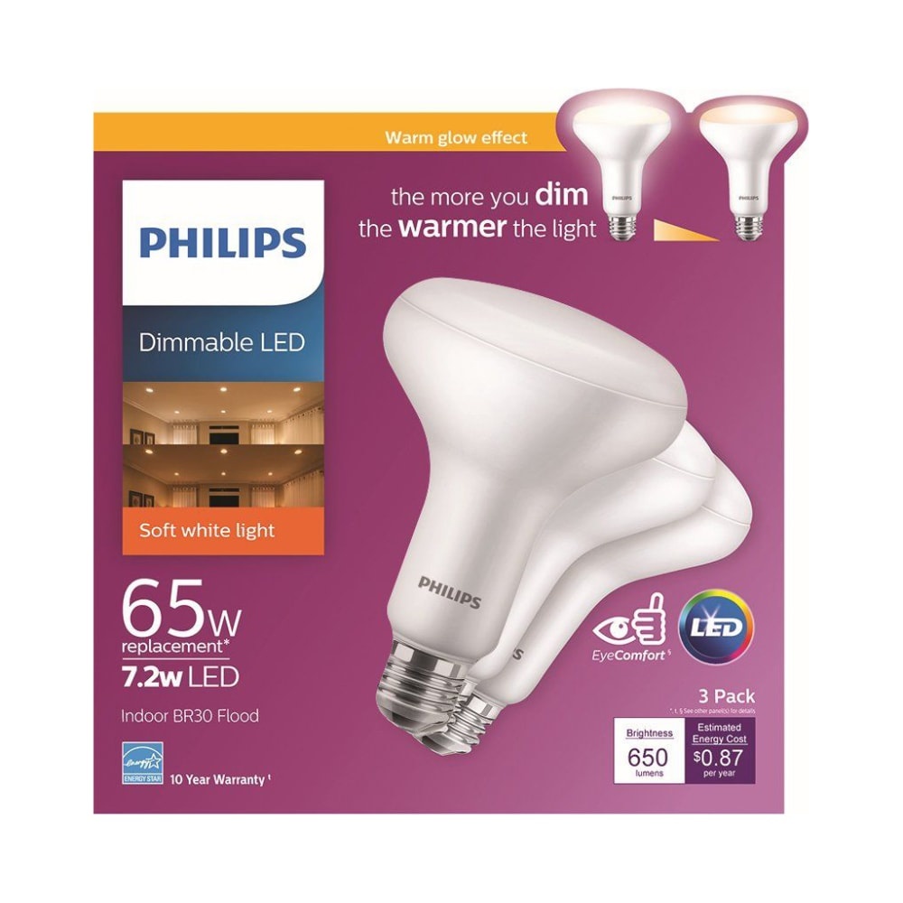 slide 1 of 1, Philips 72Watt 65Watt Br30 Indoor Led Floodlight Bulbs Soft White, 3 ct