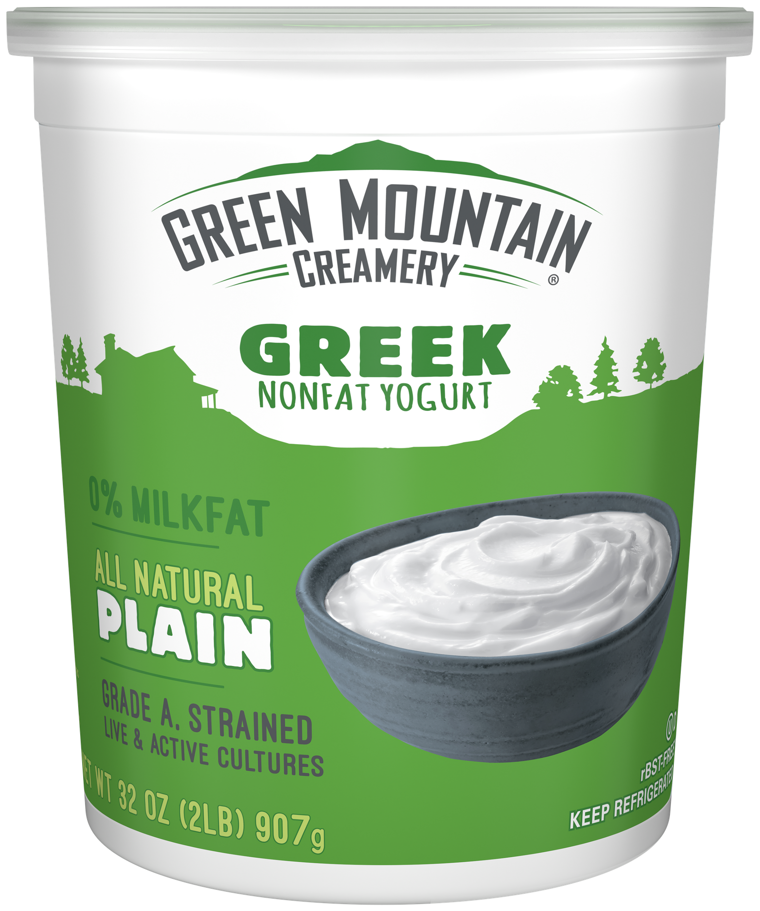 slide 1 of 2, Green Mountain Creamery Greek Fat Free Yogurt Plain, 32 oz