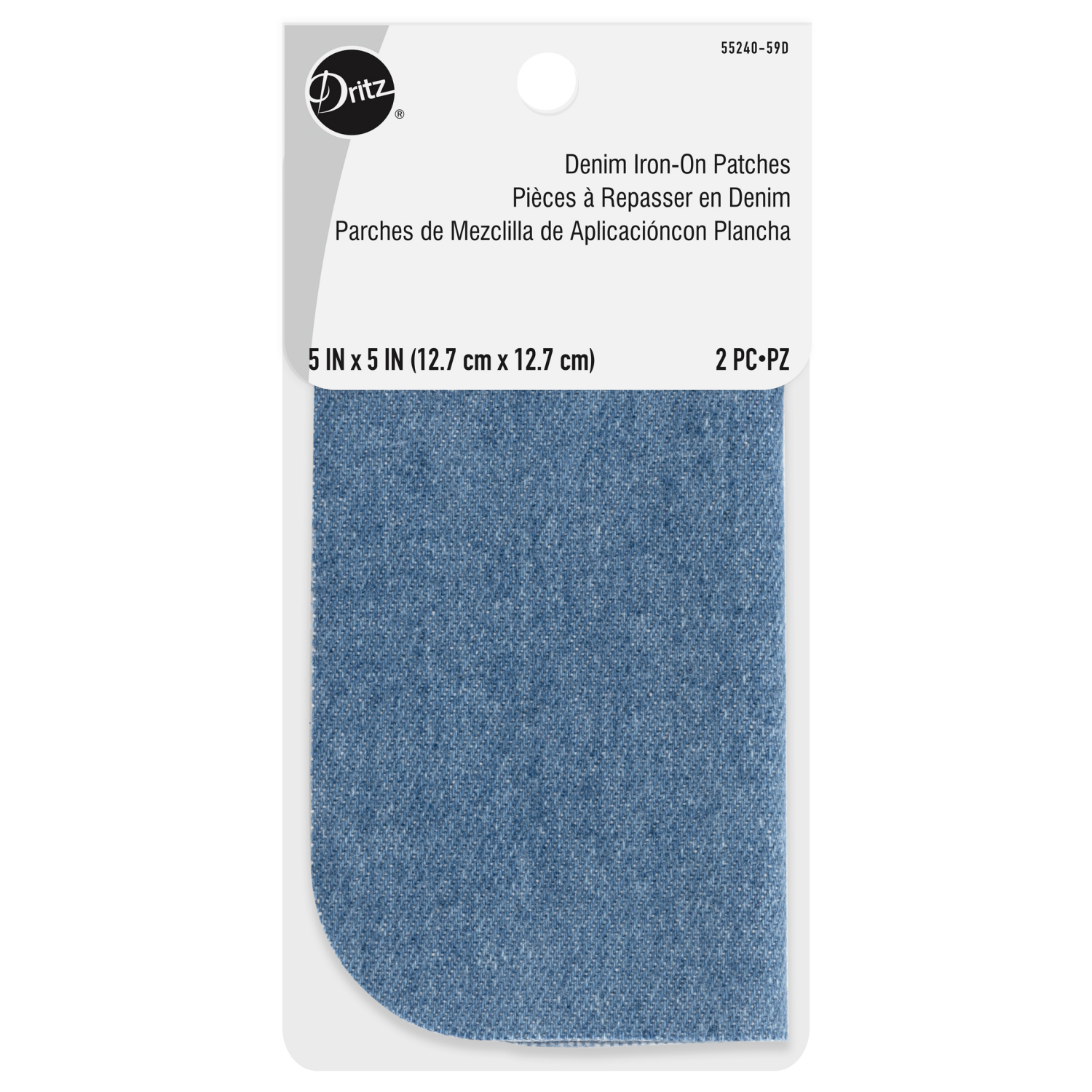 slide 1 of 3, Dritz Patches, Iron-On - Denim - Faded Blue, 5" x 5", 2 ct