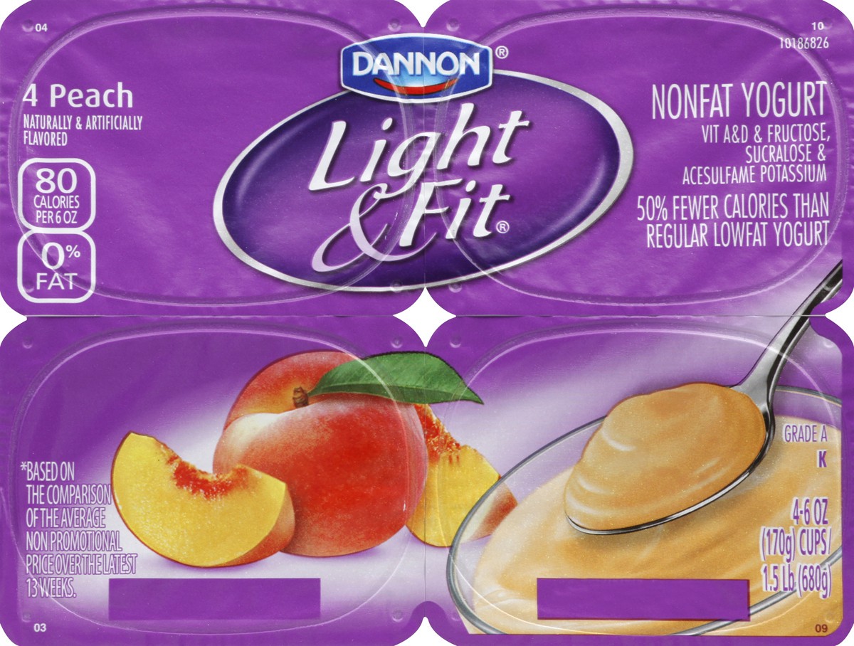slide 2 of 4, Dannon Light & Fit Peach Nonfat Yogurts, 4 ct; 6 oz
