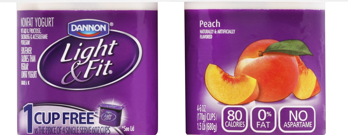 slide 4 of 4, Dannon Light & Fit Peach Nonfat Yogurts, 4 ct; 6 oz