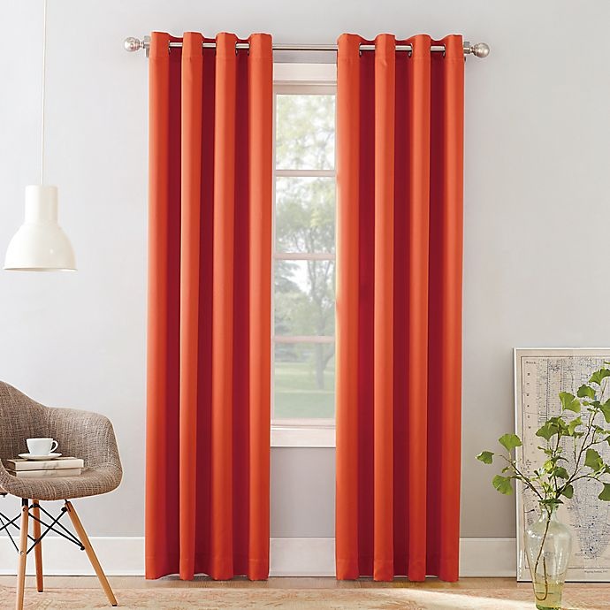 slide 1 of 4, Sun Zero Bella Room Darkening Grommet Window Curtain Panel - Tangerine, 54 in