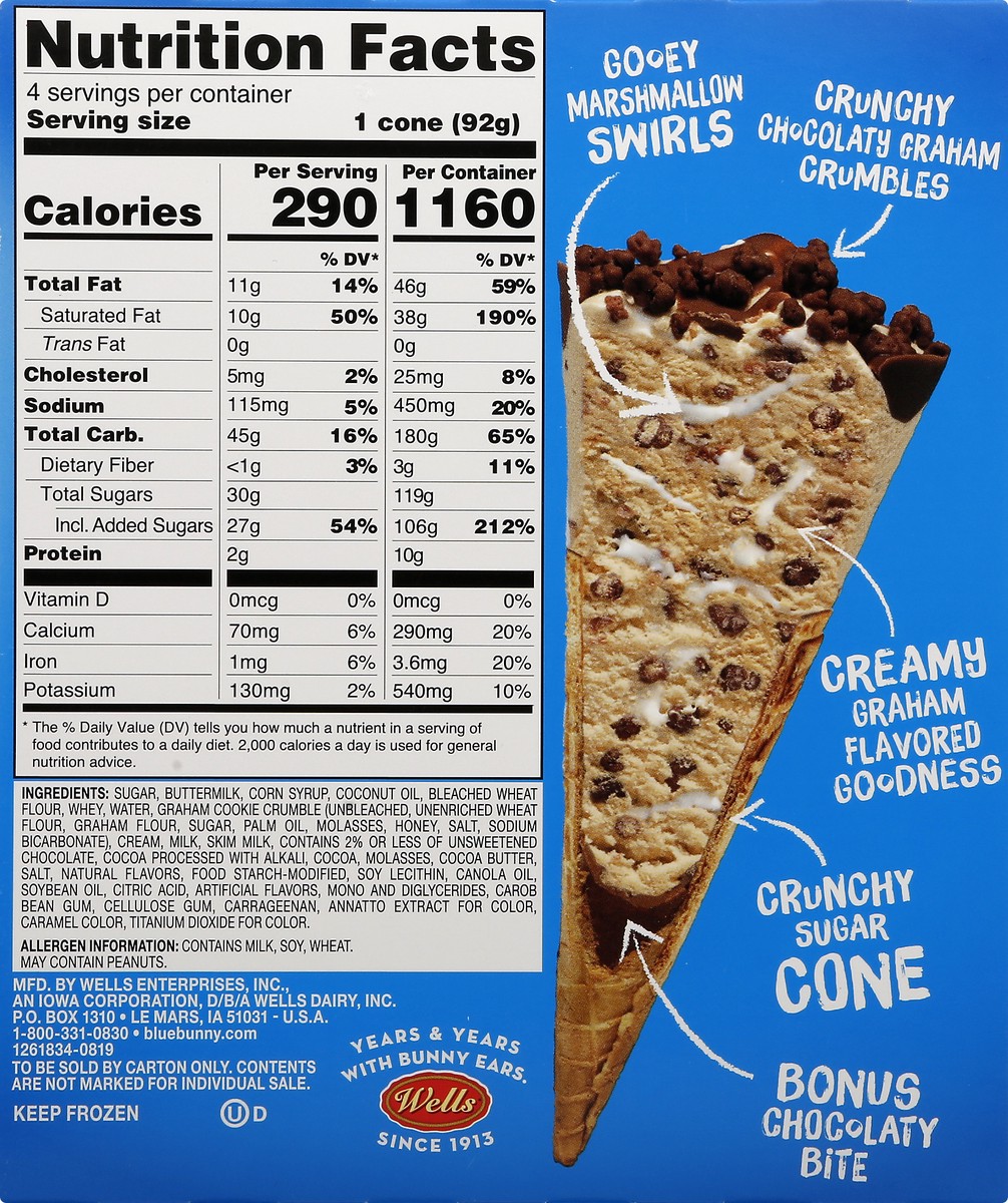 slide 11 of 13, Blue Bunny S'Mores Load'D Cones 4Ct, 16 fl oz