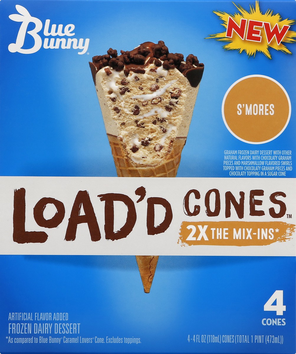 slide 8 of 13, Blue Bunny S'Mores Load'D Cones 4Ct, 16 fl oz