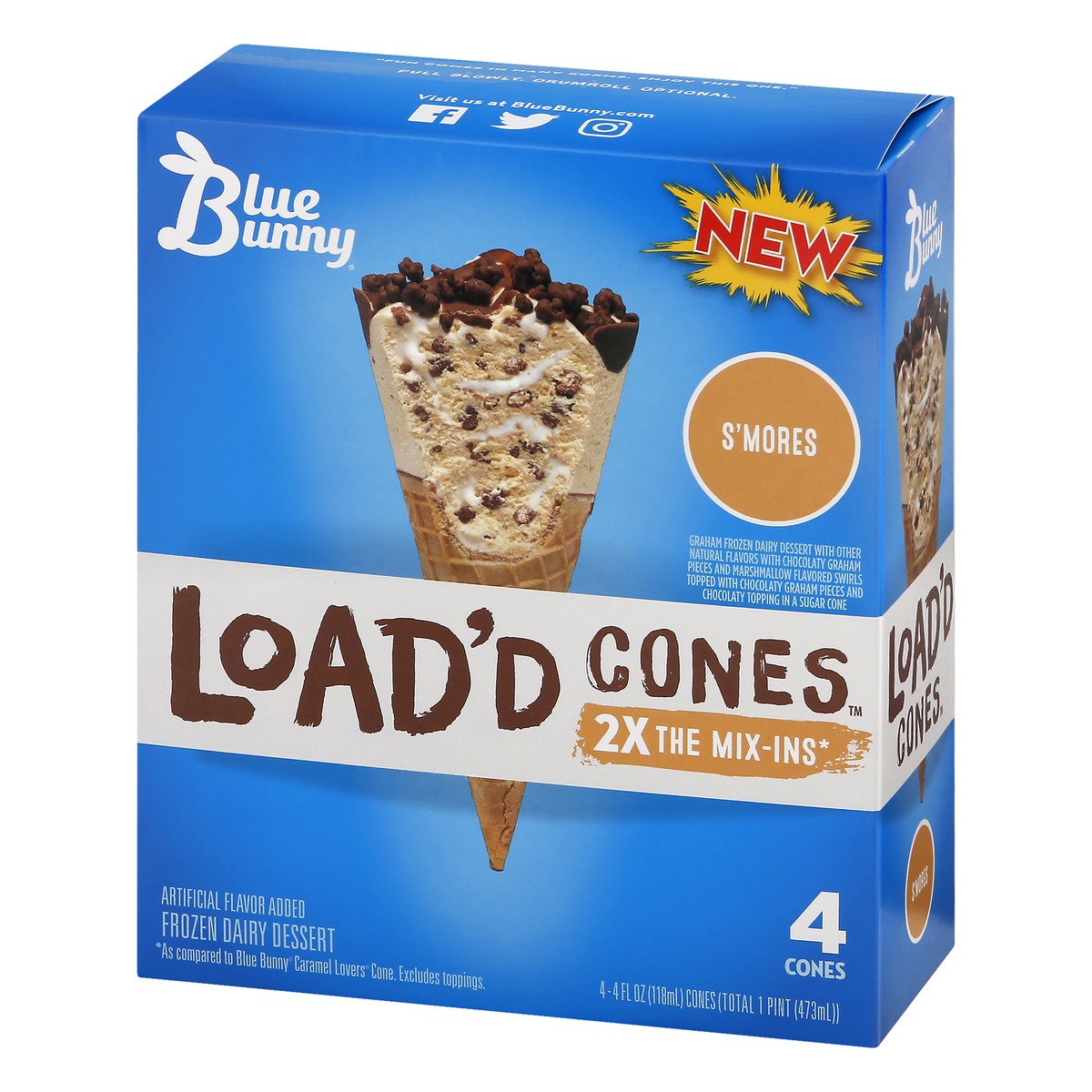 slide 10 of 13, Blue Bunny S'Mores Load'D Cones 4Ct, 16 fl oz