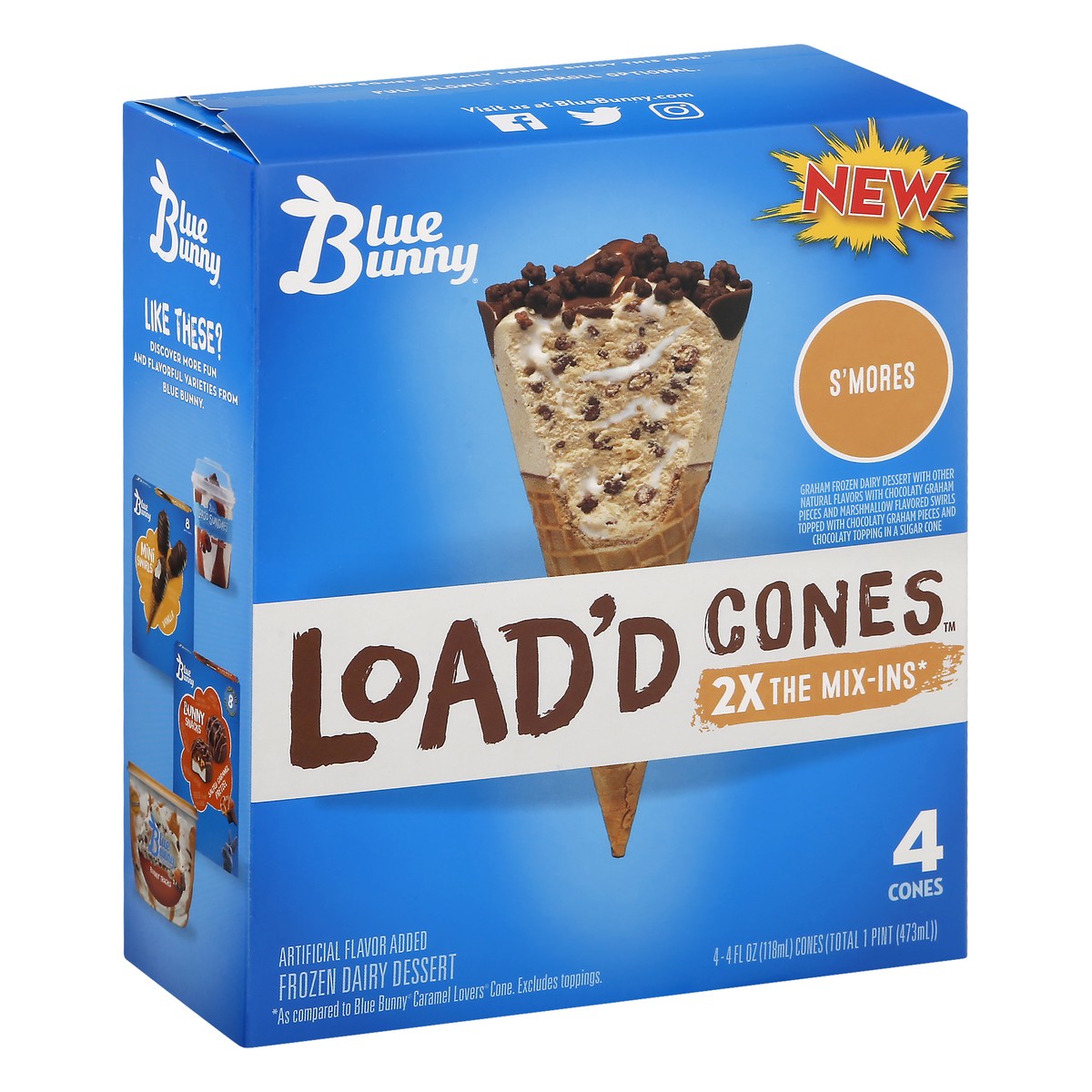 slide 4 of 13, Blue Bunny S'Mores Load'D Cones 4Ct, 16 fl oz