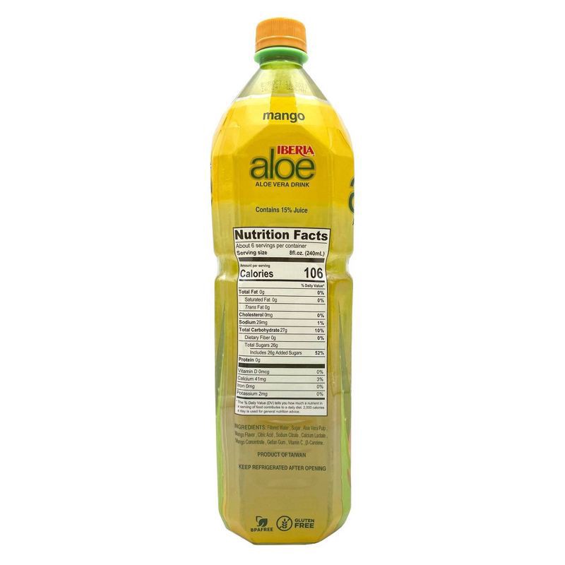 slide 3 of 3, IBERIA aloe Mango Aloe Vera Drink - 50.8 fl oz Bottle, 50.8 fl oz