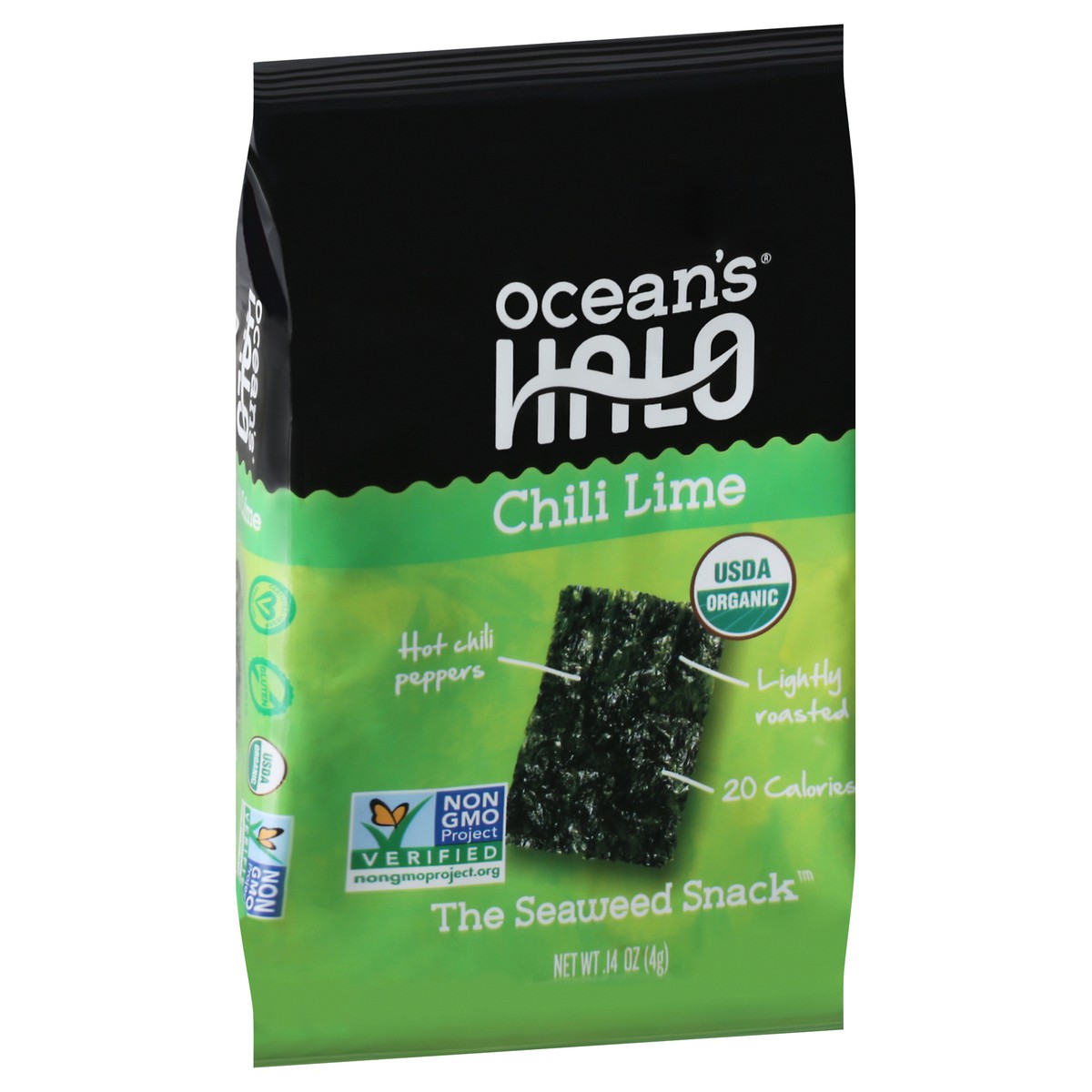slide 2 of 9, Ocean's Halo Chili Lime Seaweed, 0.14 oz