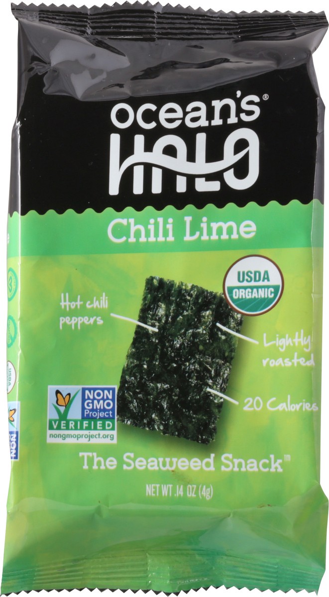 slide 3 of 9, Ocean's Halo Chili Lime Seaweed, 0.14 oz