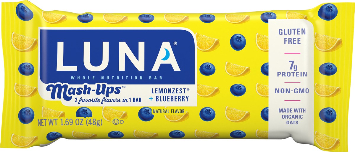 slide 2 of 9, LUNA Bar - Mash-Ups LemonZest + Blueberry Flavor - Snack Bars - Non-GMO - Gluten-Free Protein Bars - Made with Organic Oats (1 Count), 1.69 oz