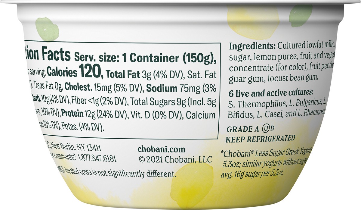 slide 5 of 6, Chobani Lemon Less Sugar, 5.3 oz