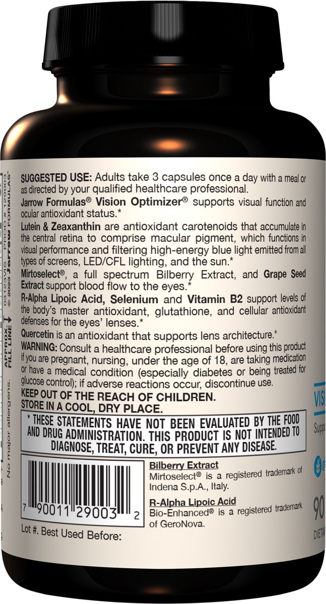 slide 3 of 4, Jarrow Formulas Vision Optimizer - 90 Veggie Capsules - Dietary Supplement Supports Visual Function - Contains More Than 10 Vitamins, Phytonutrients & Herbs - 30 Servings (PACKAGING MAY VARY), 90 ct