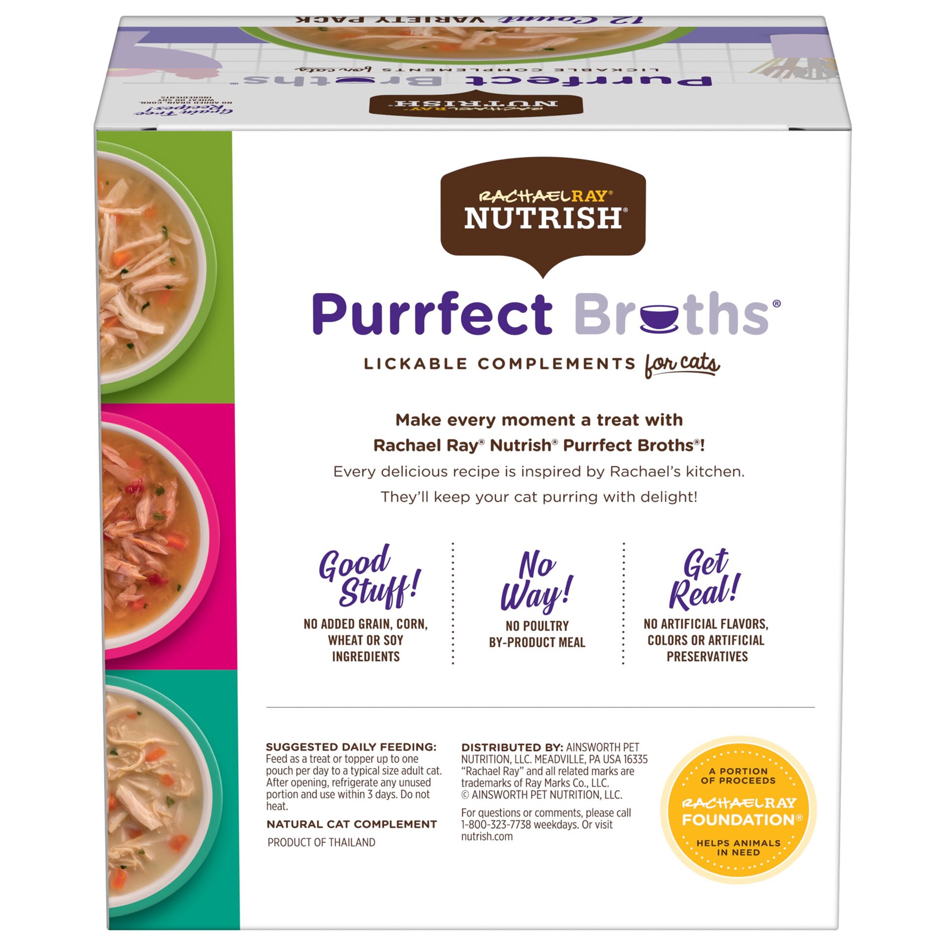 slide 2 of 8, Rachael Ray Nutrish Purrfect Broths Variety Pack, Lickable Complements for Cats, 1.4 oz. Pouch, 12 Count, 16.8 oz