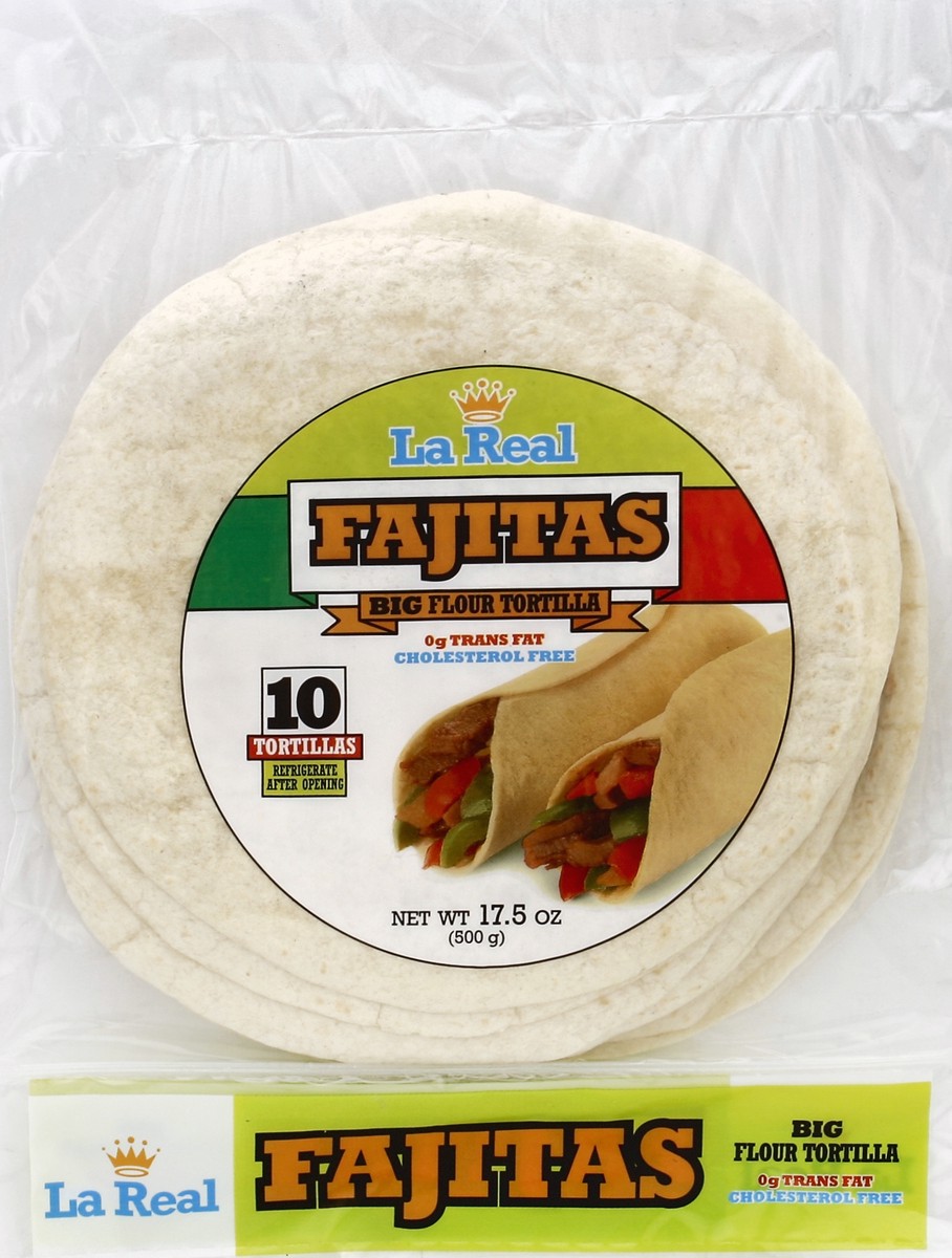 slide 1 of 6, La Real Tortilla Fajita Flour, 17.5 oz