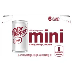 Diet Dr Pepper Soda, 7.5 fl oz cans, 6 pack