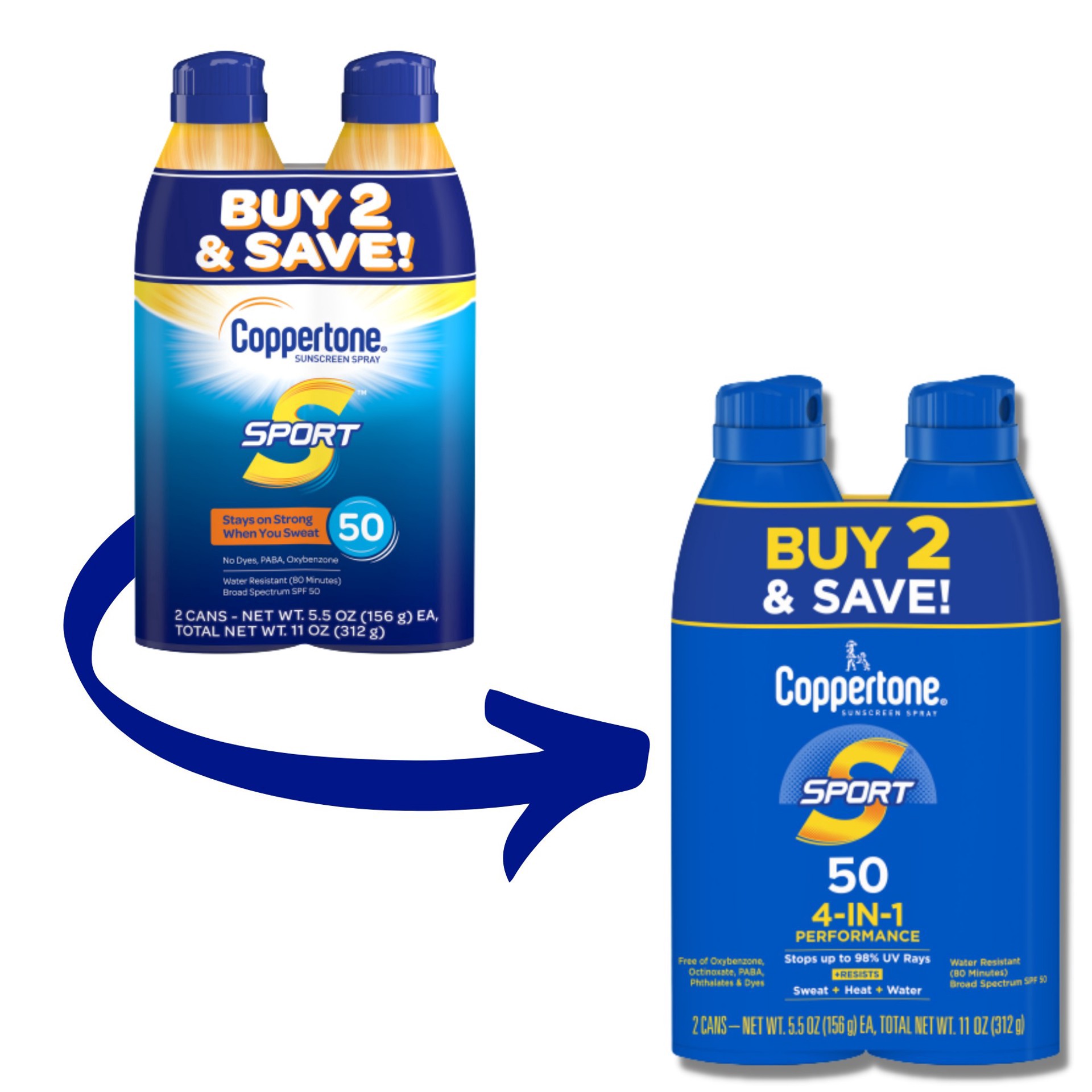 slide 5 of 8, Coppertone Sport Sunscreen Spray Broad Spectrum SPF 50 Twin Pack - 2-5.5 Fl. Oz., 2 ct; 5.5 oz