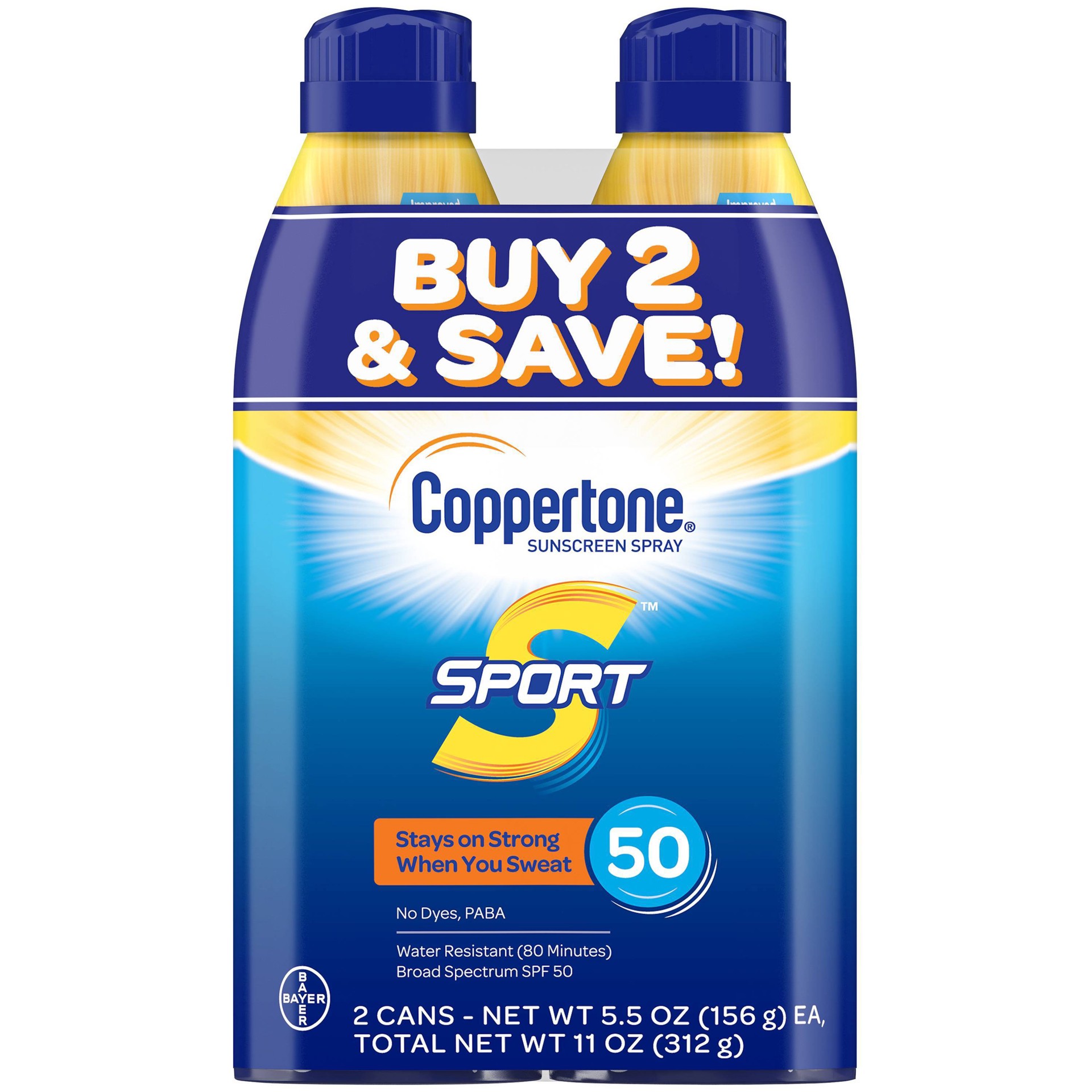 slide 1 of 2, Coppertone Sport C Sunscreen Spray - SPF 50 Twin Pack, 2 ct; 5.5 oz