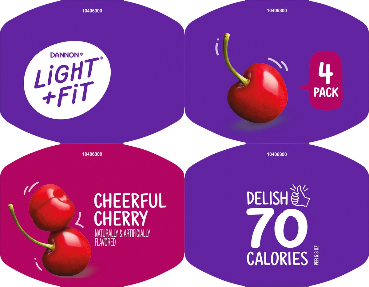 slide 6 of 7, Light + Fit Dannon Light + Fit Cherry Original Nonfat Yogurt Pack, 0 Fat and 70 Calories, Creamy and Delicious Cherry Yogurt, 4 Ct, 5.3 OZ Cups, 5.3 oz