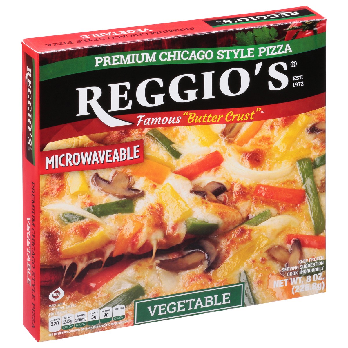 slide 9 of 14, Reggio's Microwaveable Premium Chicago Style Vegetable Pizza 8 oz, 8 oz