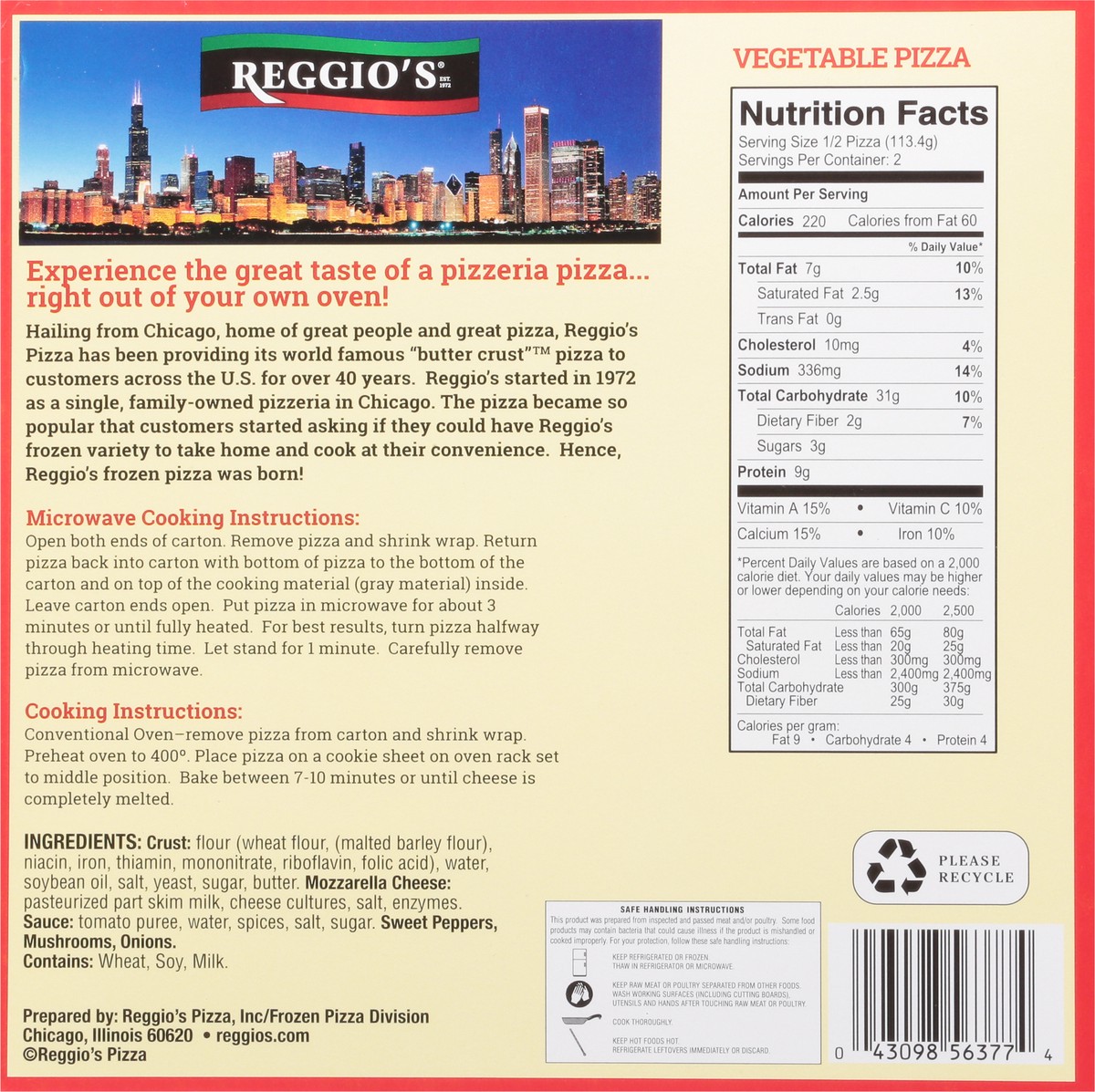 slide 5 of 14, Reggio's Microwaveable Premium Chicago Style Vegetable Pizza 8 oz, 8 oz