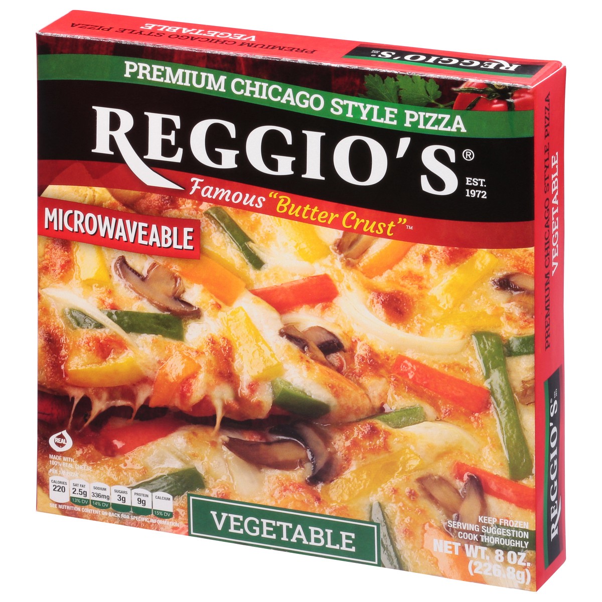 slide 6 of 14, Reggio's Microwaveable Premium Chicago Style Vegetable Pizza 8 oz, 8 oz