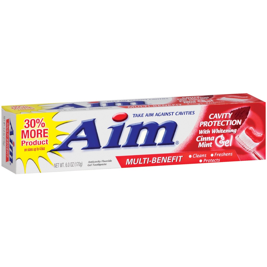 slide 2 of 3, Aim Anticavity Fluoride Toothpaste, Red Gel, Cavity Protection with Whitening, 6 oz