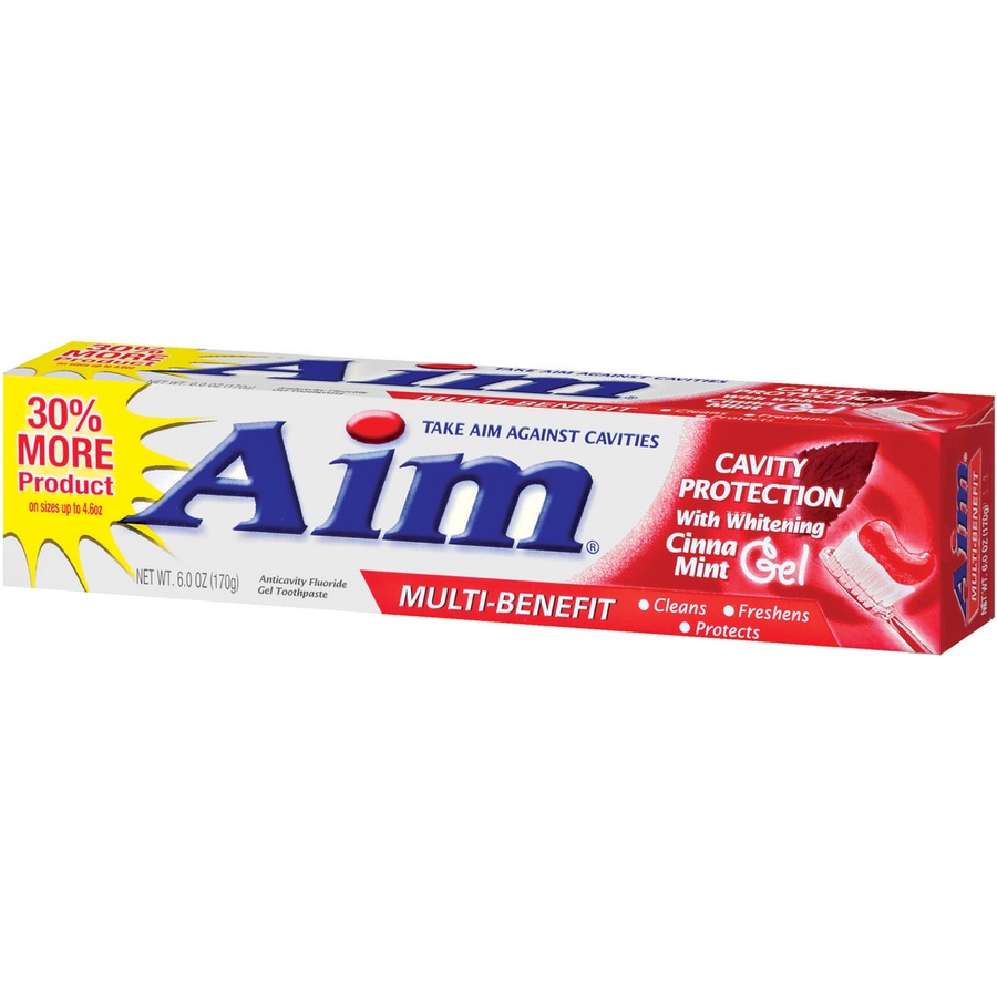 slide 3 of 3, Aim Anticavity Fluoride Toothpaste, Red Gel, Cavity Protection with Whitening, 6 oz