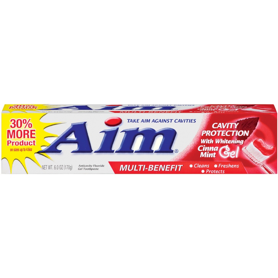 slide 1 of 3, Aim Anticavity Fluoride Toothpaste, Red Gel, Cavity Protection with Whitening, 6 oz