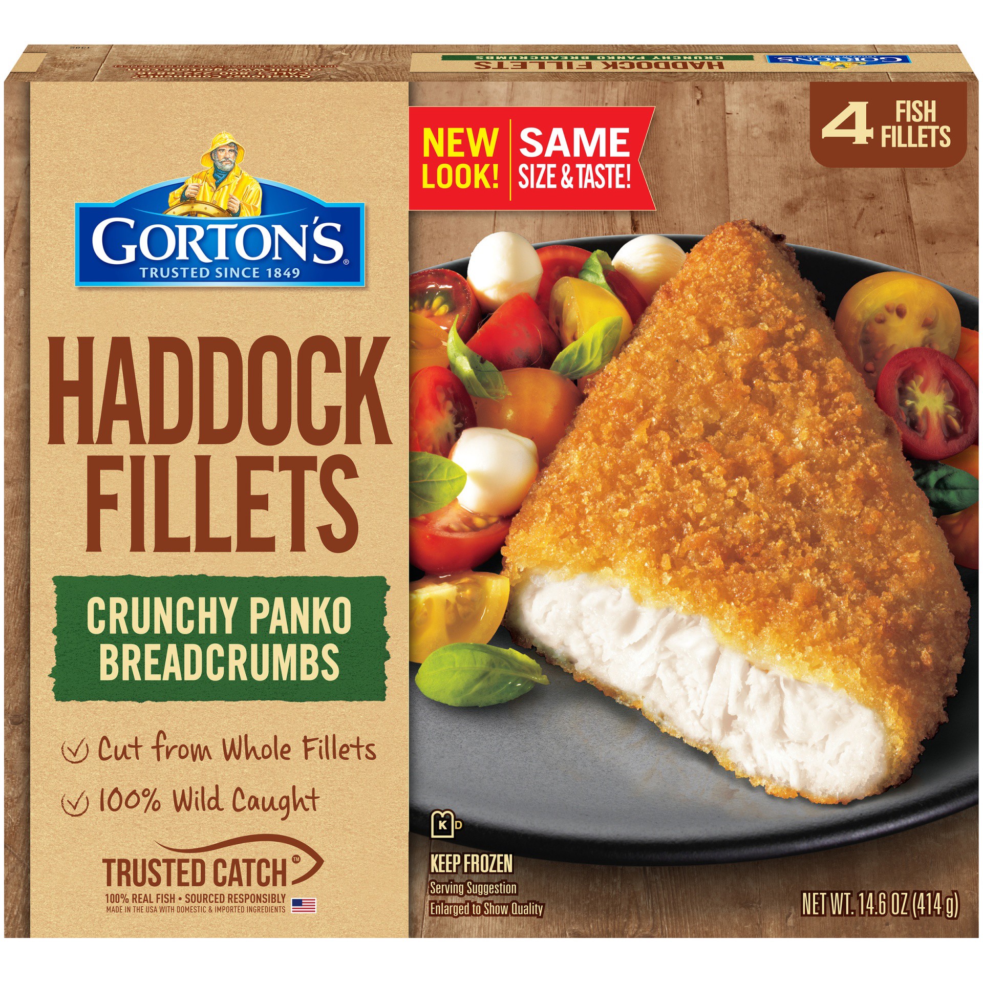 slide 1 of 11, Gorton's Gorton''s Breaded Fish Fillets Cut from Whole Fillets, Wild Caught Haddock with Crunchy Panko Breadcrumbs, Frozen, 4 Count, 14.6 Ounce Package, 4 ct