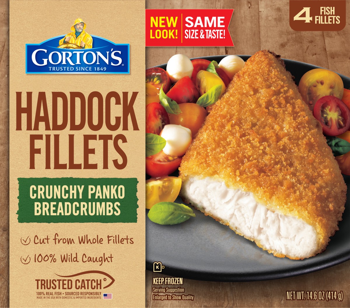 slide 2 of 11, Gorton's Gorton''s Breaded Fish Fillets Cut from Whole Fillets, Wild Caught Haddock with Crunchy Panko Breadcrumbs, Frozen, 4 Count, 14.6 Ounce Package, 4 ct