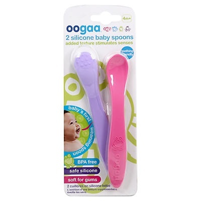 slide 1 of 1, oogaa Silicone Baby Spoons, 2 ct