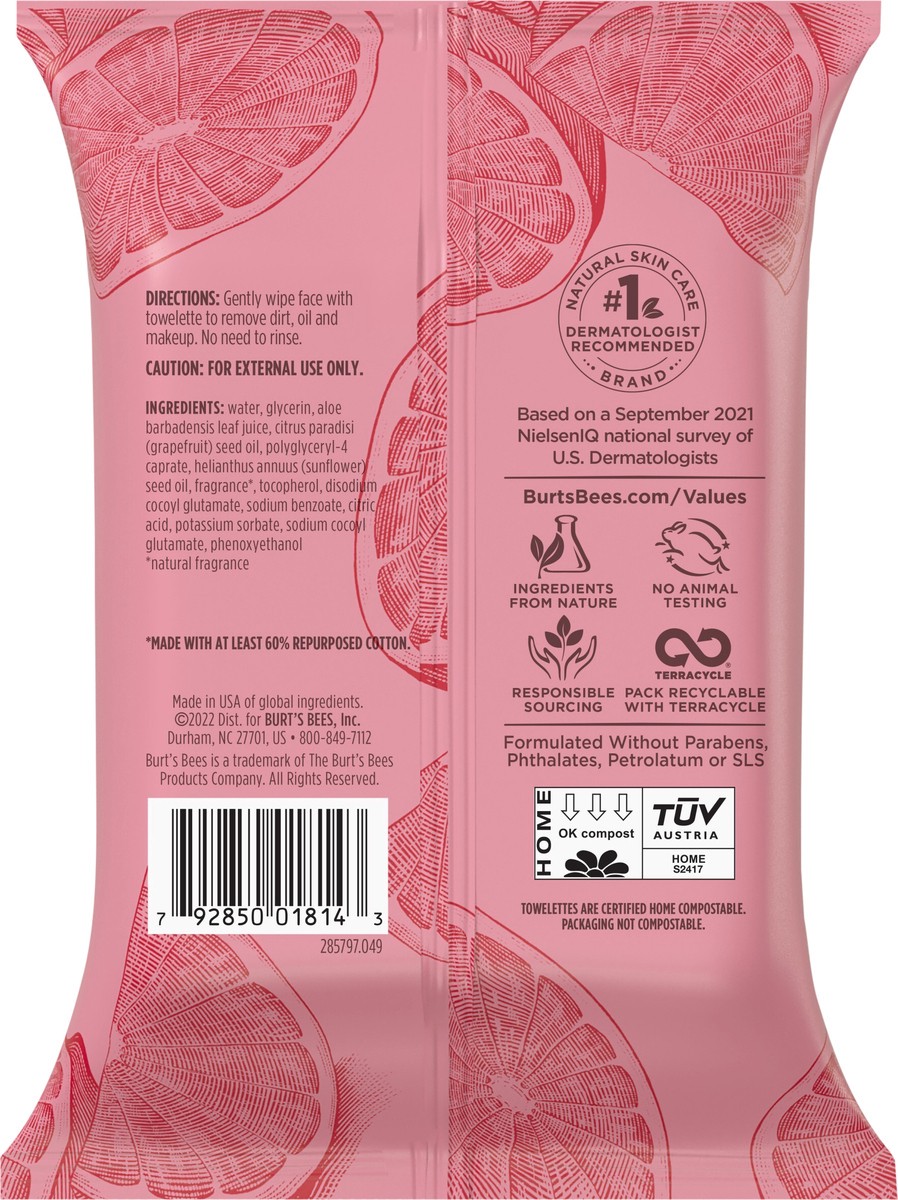 slide 2 of 9, Burt's Bees Clarifying Facial Towelettes With Pink Grapefruit, 99 Percent Natural, 30 ct. Package, 30 ct