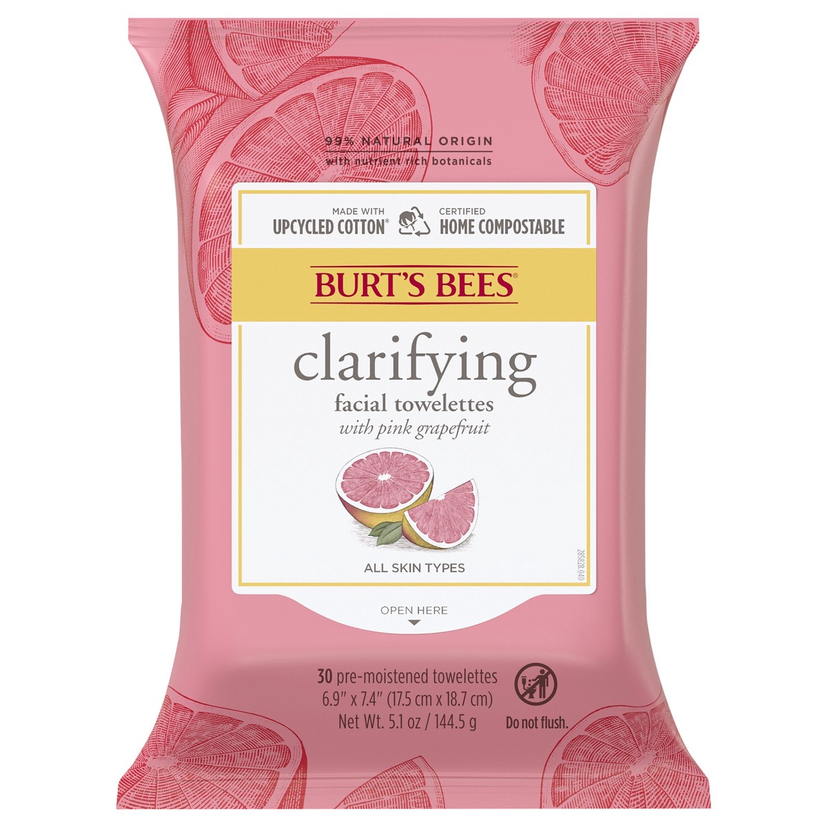 slide 1 of 9, Burt's Bees Facial Cleansing Towelettes, Pink Grapefruit, 30 Count, 30 ct