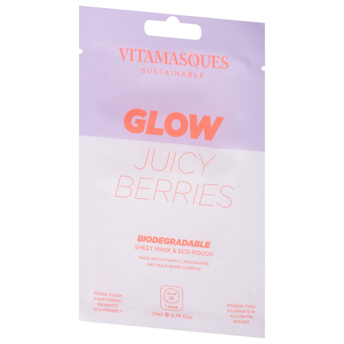 slide 2 of 9, Vitamasques Glow Biodegradable Juicy Berries Sheet Mask & Eco-Pouch 1 ea, 1 ct