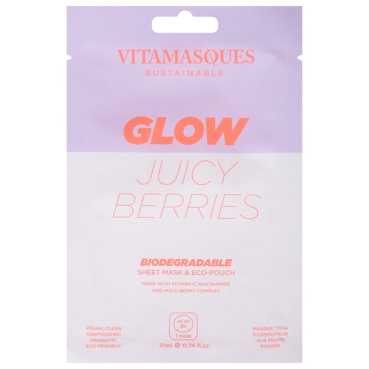 slide 1 of 9, Vitamasques Glow Biodegradable Juicy Berries Sheet Mask & Eco-Pouch 1 ea, 1 ct